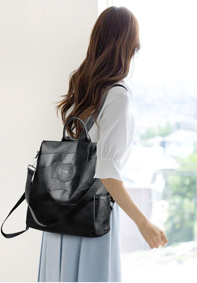 Premium Imported Leather Patchwork Backpack – Stylish, Durable & Elegant