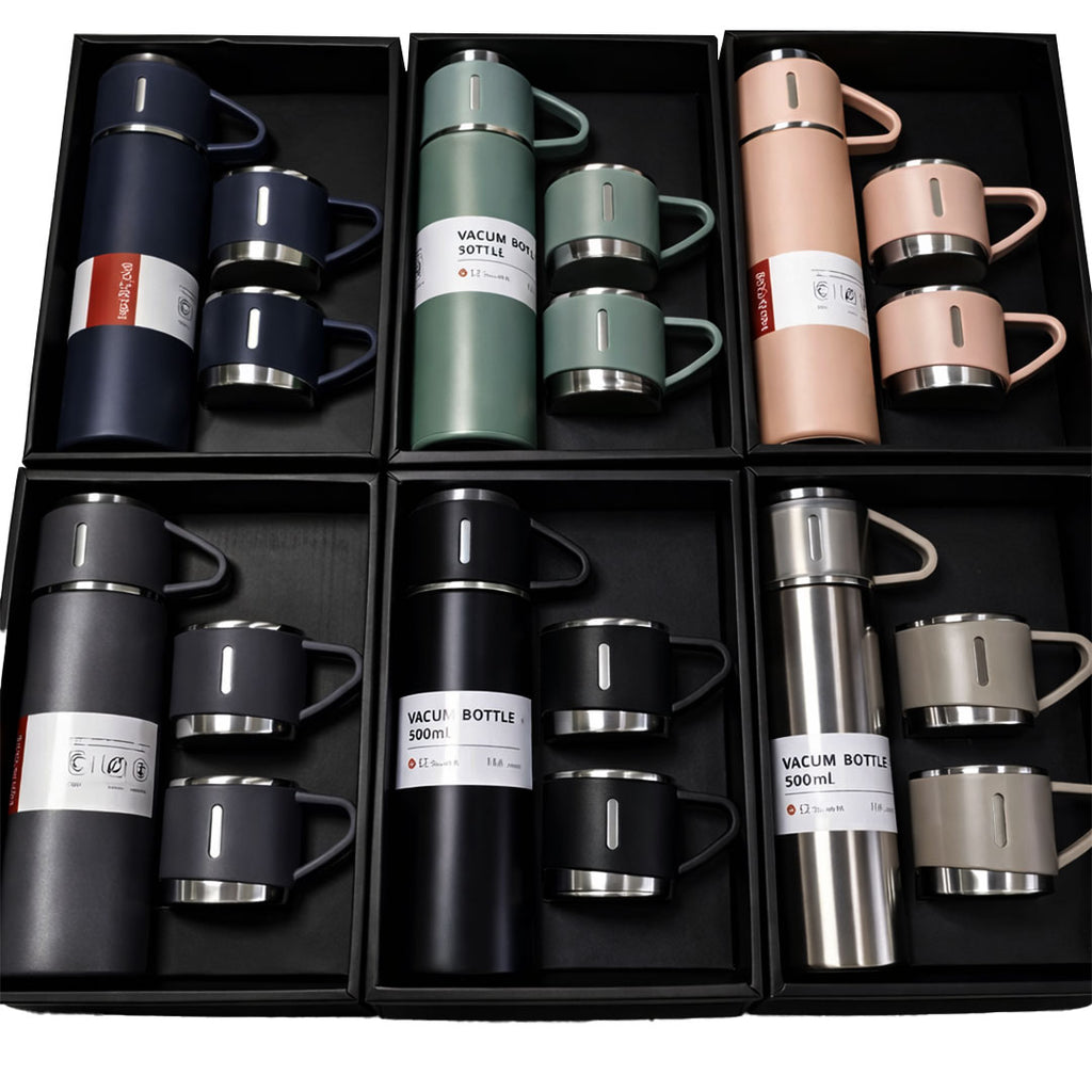 Premium Vacuum Flask Bottle with 2 Cups – 3-Piece Gift Set (500 ml)