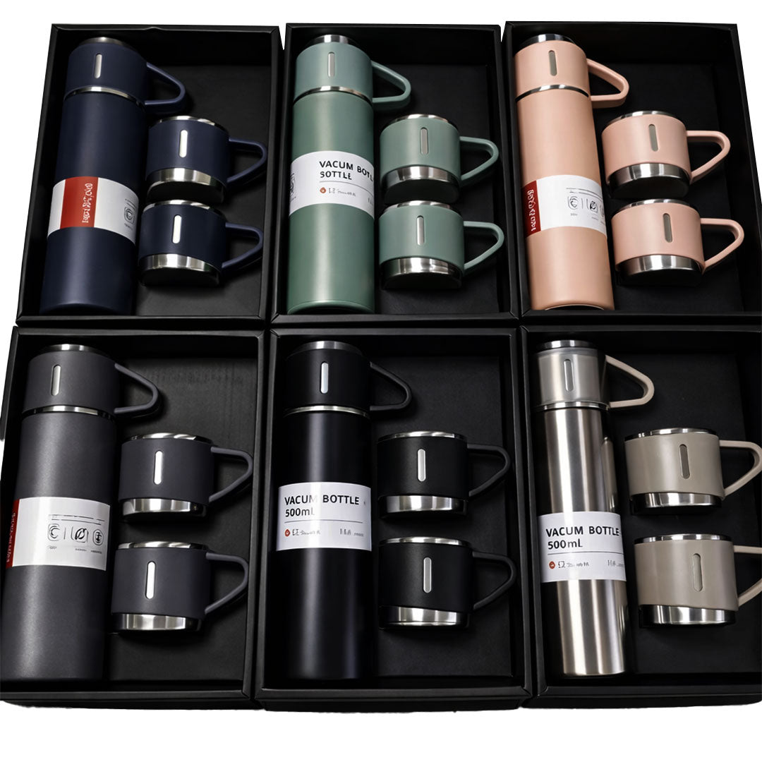 Premium Vacuum Flask Bottle with 2 Cups – 3-Piece Gift Set (500 ml)