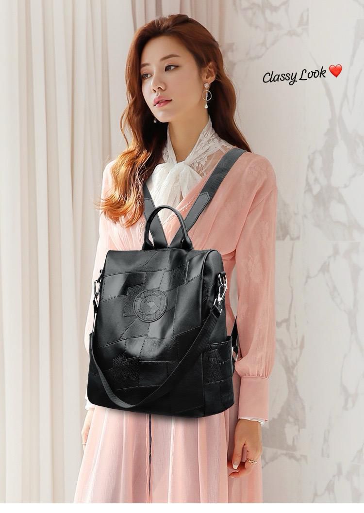 Premium Imported Leather Patchwork Backpack – Stylish, Durable & Elegant