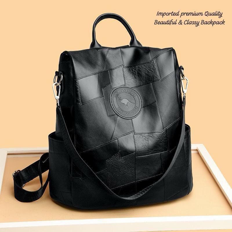 Premium Imported Leather Patchwork Backpack – Stylish, Durable & Elegant