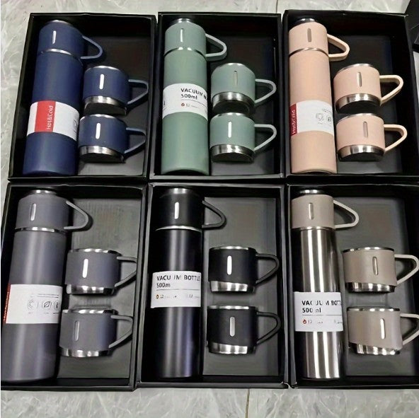 Premium Vacuum Flask Bottle with 2 Cups – 3-Piece Gift Set (500 ml)