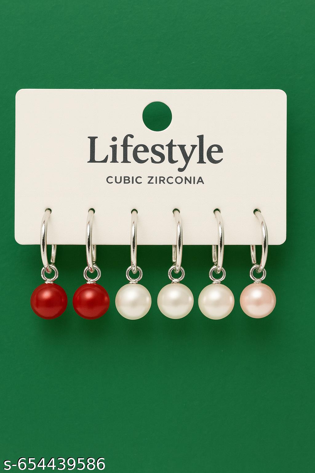 Lifestyle Pearl Drop Hoop Earrings Combo