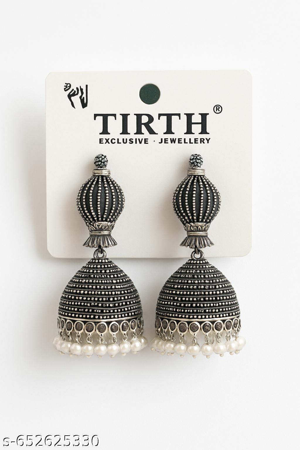Classic Oxidised Silver Pearl Jhumka Earrings